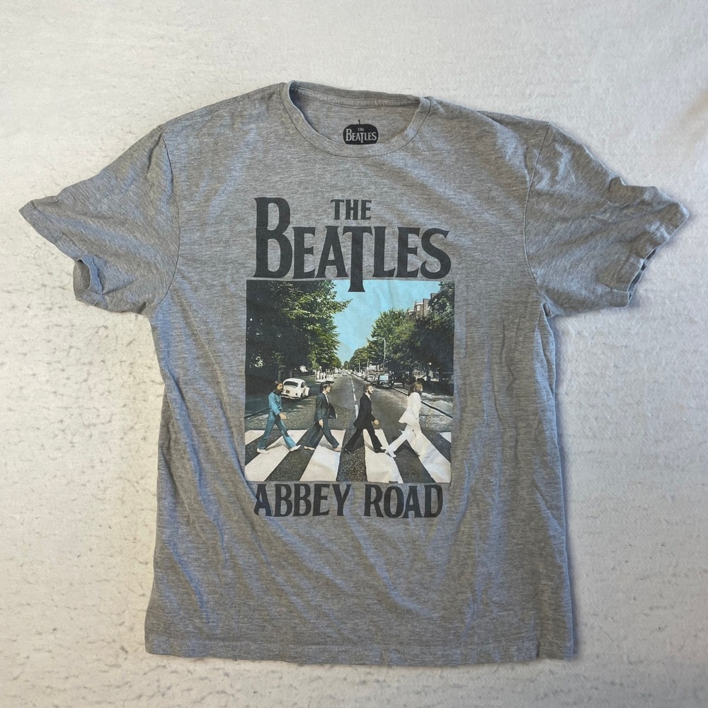 The Beatles Abbey Road Graphic T-Shirt Mens Large Gray Short Sleeve Cotton Blend